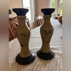 Candlesticks two brown, green